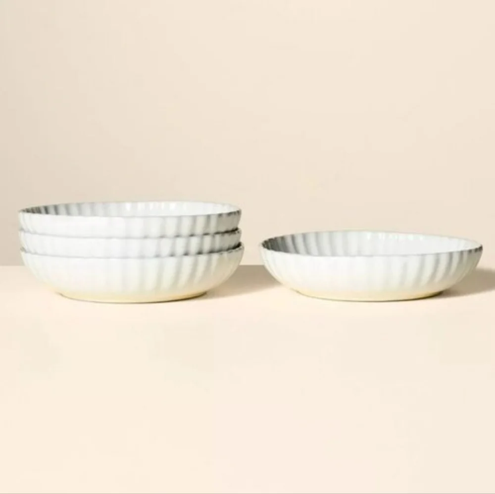 New Set Of 4 Hearth & Hand Scalloped Edge Stoneware Pasta/Grain Bowls